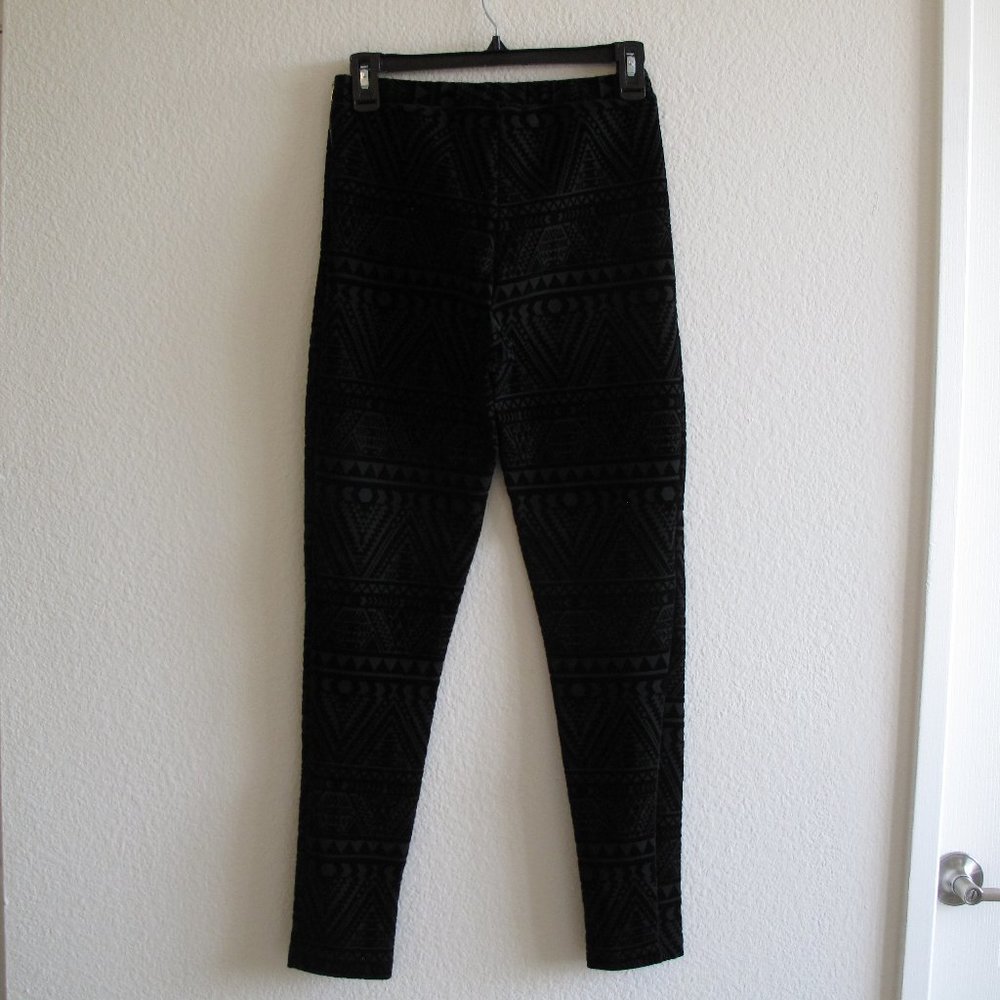 TOPSHOP Black Velvet Geometric Leggings - Picture 3 of 7